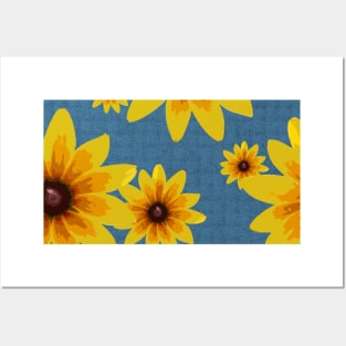 Blackeyed Susan on Burlap Blue Repeat 5748 Posters and Art